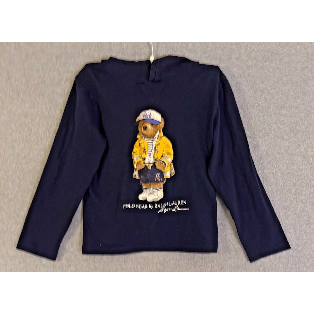 Polo Ralph Lauren Sailor Polo Bear Hoodie Youth 6 Navy Blue Pullover READ